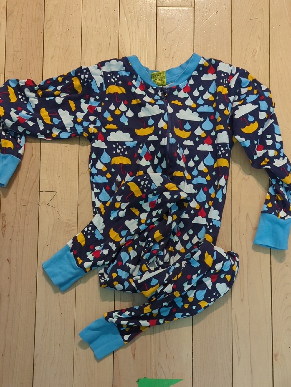 Gots Organic Cotton Kids Blue Raincloud Print Pajamas - 9 Years